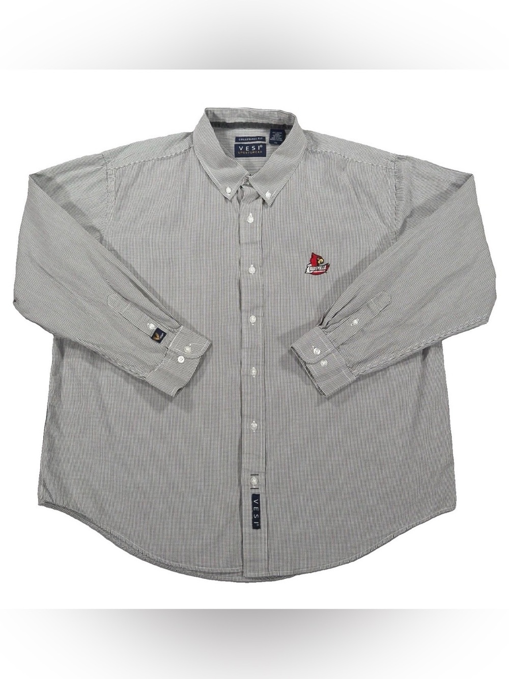 Louisville Cardinals Mens XXL Button Down Shirt Vesi Long Sleeve Gray Gingham